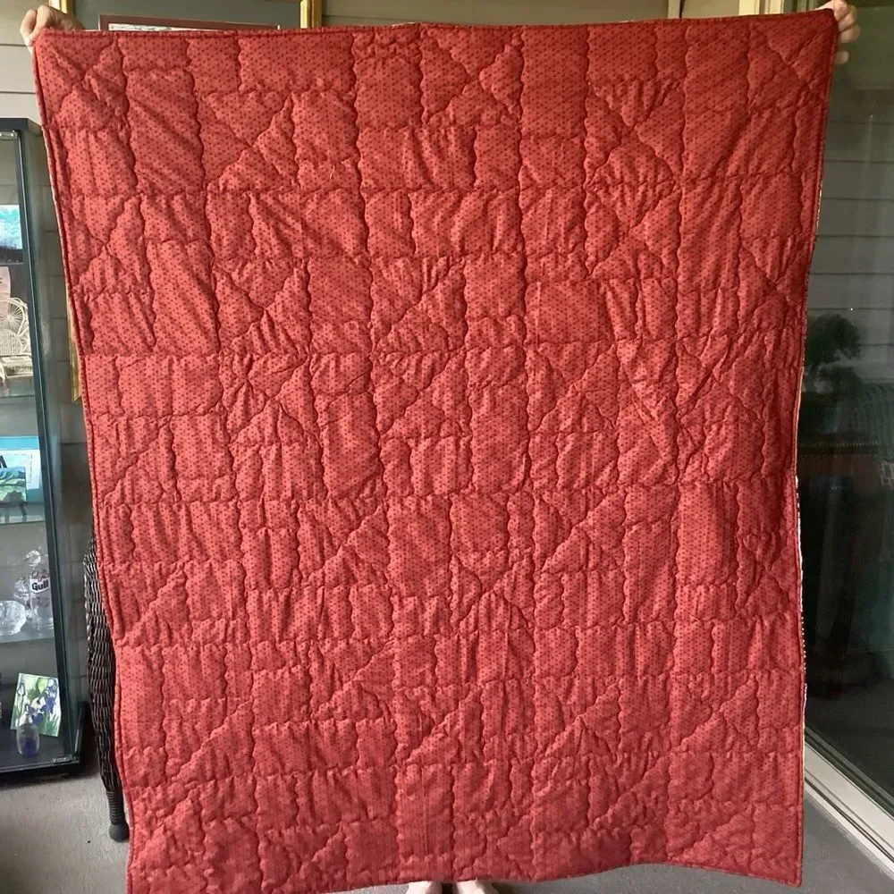 NWT. Hand Crafted Gold Toned Prints with Oriental Influence Quilt